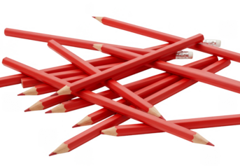 Realistic Pile of Red Pencils Isolated on Transparent Background