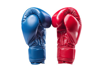 Red and Blue Boxing Gloves Facing Each Other Isolated on White Transparent Background