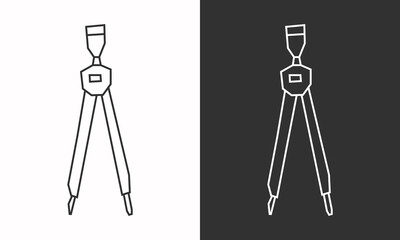 Compass Icon in Black Line Art and White Line Art Cutout Style