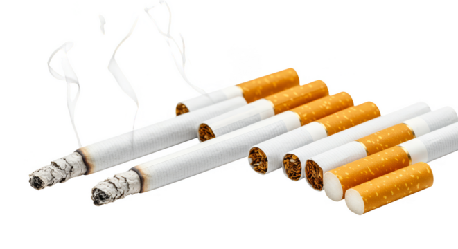 Realistic Smoking Cigarettes Pile With Transparent Background Still Life