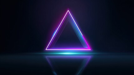 A vibrant, neon-pink-and-blue triangle glows, its edges thick, creating a luminescent frame against a dark background.  A reflective surface beneath mirrors the light, adding depth