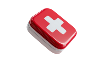 A red and white box with a cross on it