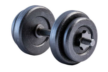 A black dumbbell with a silver handle