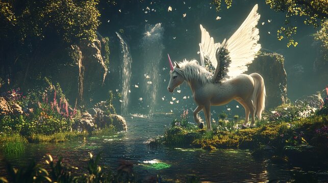 Enchanted Fairy and Unicorn in a Magical Land of Dreams