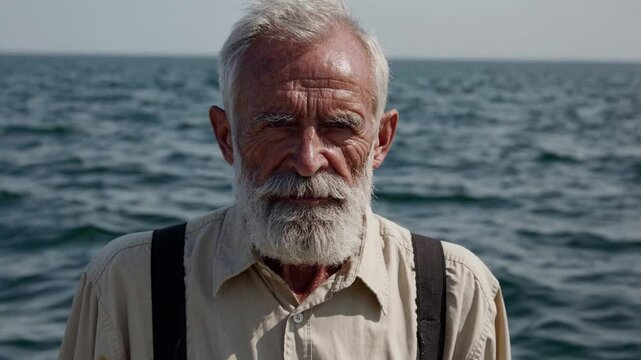  Vieil homme en bord de mer sous la lumi&egrave;re du jour