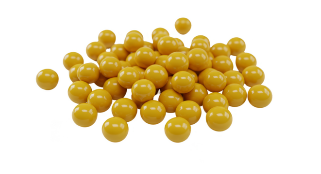 3D Render of Shiny Yellow Balls Heap Against Transparent Backdrop