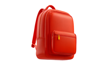 A red backpack with a yellow zipper pull