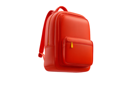 A red backpack with a yellow zipper pull
