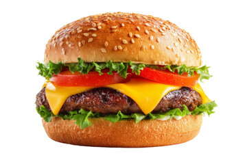A hamburger with cheese and lettuce on top