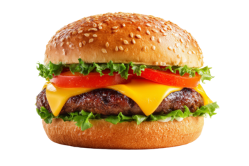 A hamburger with cheese and lettuce on top