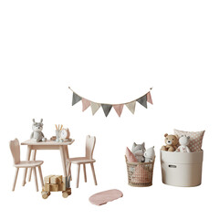 Isolated Illustration of Playroom Interior With Furniture Toy and Decorations