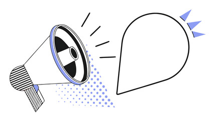 megaphone with torn notebook paper social media marketing and promotions quote frame blank announcing message online news vector contemporary art modern illustration 53307044 1