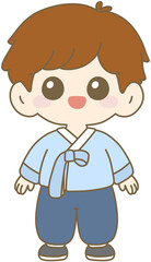 Cute Korean Boy in Traditional Hanbok, Korean Holiday Character, Chuseok Illustration, Korean Festival Outfit, Adorable Kid in Korean Traditional Dress, Autumn Celebration Design