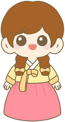 Cute Korean Traditional Girl in Hanbok, Chuseok Character, Korean Holiday Illustration, Adorable Korean Kid in Traditional Dress, Festive Korean Costume, Autumn Festival Design