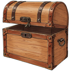 Illustration of Open Wooden Treasure Chest Isolated on Transparent Background