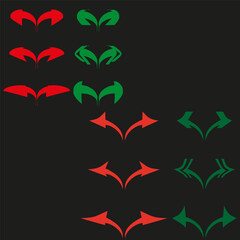 Fototapeta premium Curved arrow icon. Dual direction symbols. Red green contrast. Vector black background.