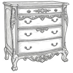 Illustration of Ornate Antique Wooden Dresser with Carved Details