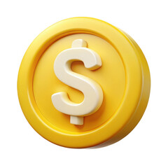 Shiny golden coin with dollar symbol isolated on transparent background