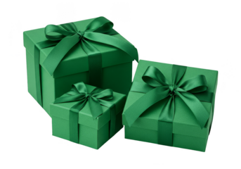 Isolated Illustration of Stacked Shiny Green Presents with Bows on Transparent