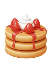 Illustration of Pancakes with Strawberries Syrup and Cream Isolated