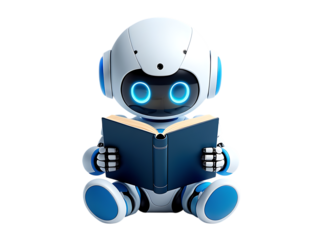 Adorable Robot Reading a Book AI and Learning Concepts