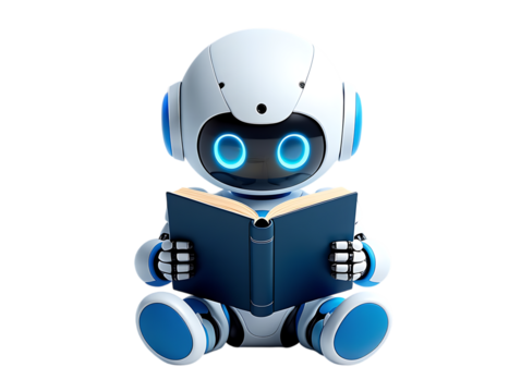 Adorable Robot Reading a Book AI and Learning Concepts