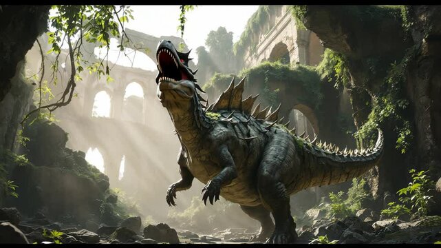 Dynamic Dragon in Ruins A captivating Fantasy Adventure Scene awaits you