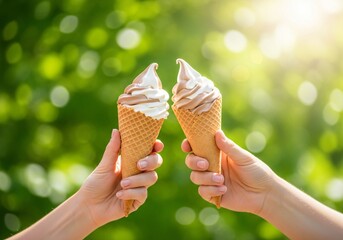 Ice cream in hand .