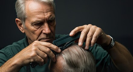 A man receiving a precision haircut service from a professional barber.