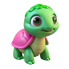 Fototapeta premium Adorable cartoon turtle with a pink shell isolated on transparent background