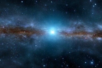 Fototapeta premium Stunning cosmic nebula radiant blue star amidst vast starry galaxy