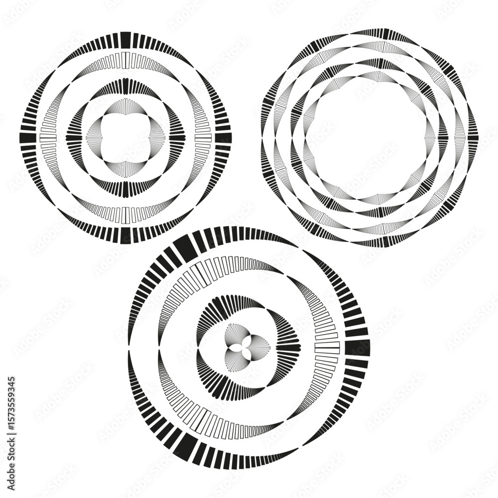 Poster abstract pattern set. geometric circle forms. black white vector. dynamic line elements.