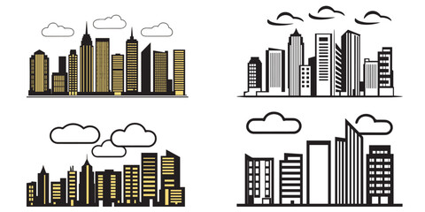 Obraz premium New York City Skyline. Hand Drawn Vector Illustration – Iconic NYC Silhouette with Skyscrapers and Landmarks, Minimalist Urban Cityscape Design in Black on White