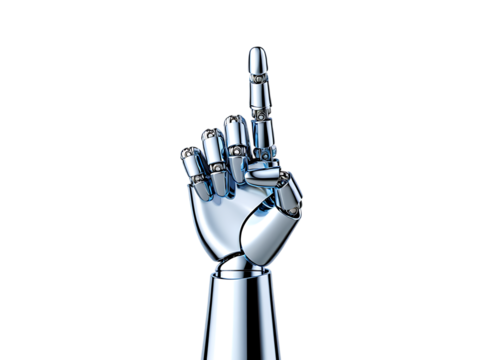 Futuristic Robotic Hand Gesturing Pointing Finger, Chrome Finish, 3D Render