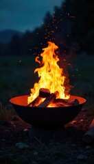 Mesmerizing Glowing Embers A Safe and Controlled Bonfire in a Metal Fire Pit at Night