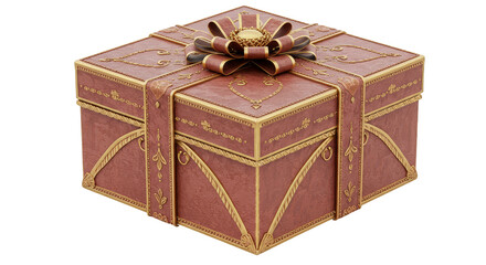 3d Rendering Gift Box with Gold Ribbon Isolated Transparent Background