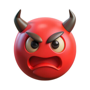 3d red devil emoji with horns isolated on transparent background