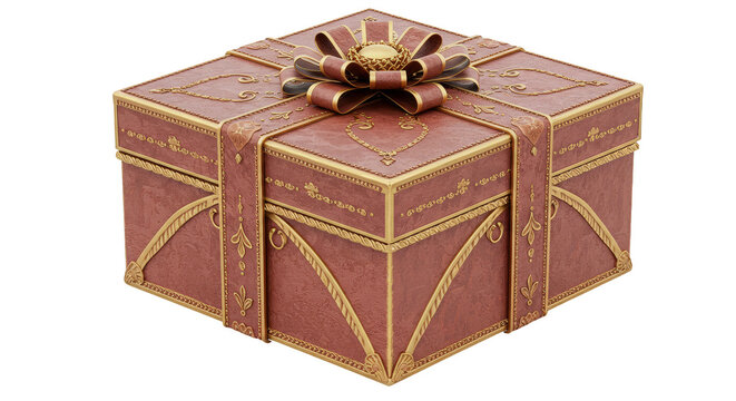 3d Rendering Gift Box with Gold Ribbon Isolated Transparent Background
