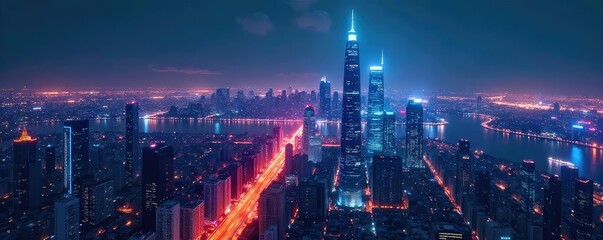 Futuristic Cityscape at Night Glowing Towers and Vibrant Technology Representing Tomorrows Business Potential