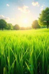 Obraz premium Summer Meadow Gentle Breeze Waves Through Tall Grass, Sun-Drenched Tranquility