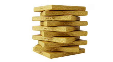 3d Rendering Golden Square Blocks Stacked on Transparent Background