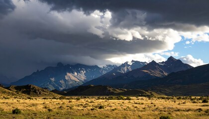 Storm clouds tower over Andes peaks.