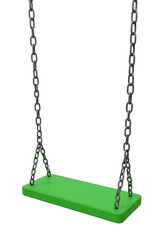 3D Rendering of a Green Swing Hanging by Chains on Transparent BG