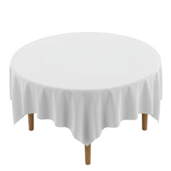 3D Rendering of a Round Table with White Cloth and Wooden Legs