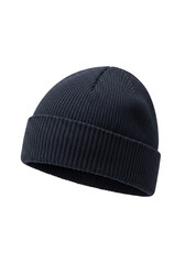 Isolated Knitted Blue Beanie Hat Apparel on Transparent Background