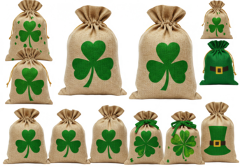 St Patricks Day Shamrock Sacks Illustration with Transparent Background