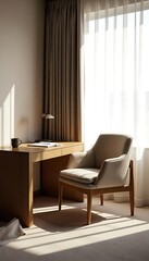 Fototapeta premium Generative AI Digital illustration of a bright and calming home office space
