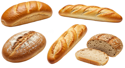 Isolated Loaves of Bread Fresh from Bakery on Transparent Background