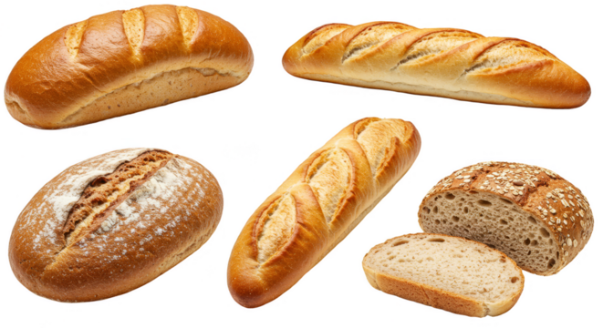 Isolated Loaves of Bread Fresh from Bakery on Transparent Background
