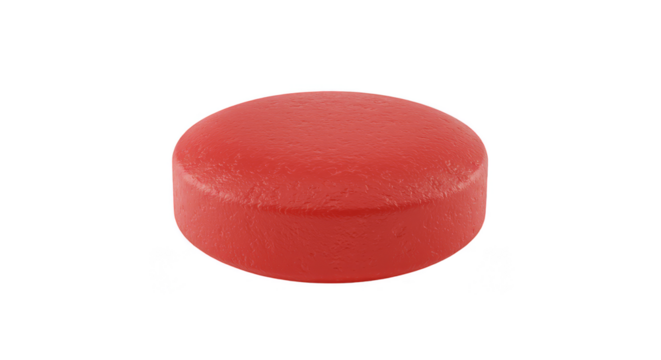 Isolated Macro Shot of a Red Round Pill for Health Care and Remedy